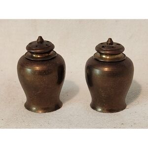 Solid Brass Miniature Salt & Pepper‎ Shakers 1.5" Unmarked Vnt